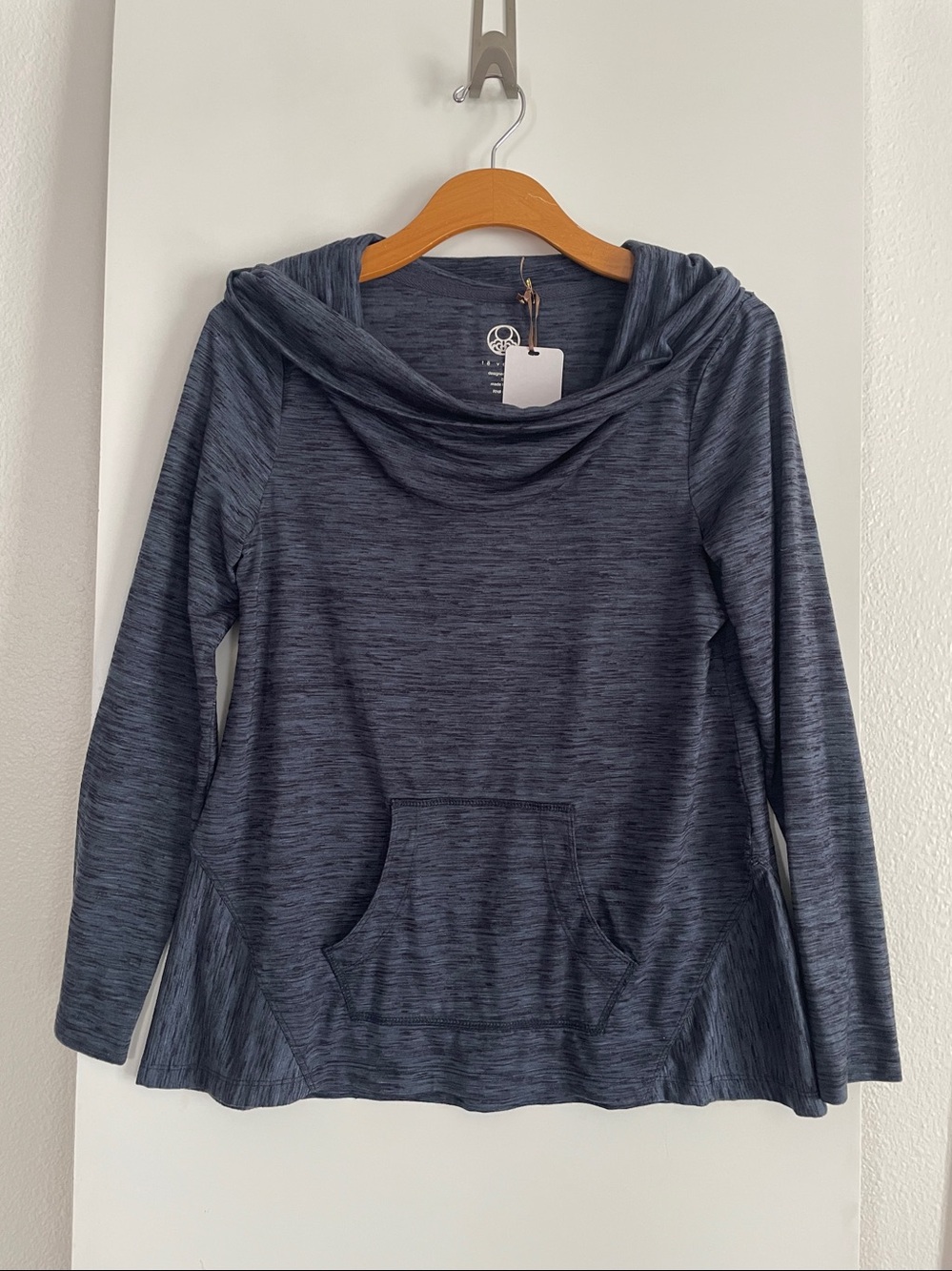 Te Verde Loose Cowl Long Sleeve Sport Activewear Yoga Top Knit Navy Blue NWT